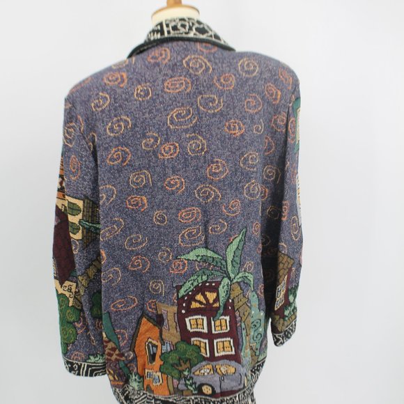 Vintage Blanket Jacket Knit Metal Coin Button L - Picture 7 of 10